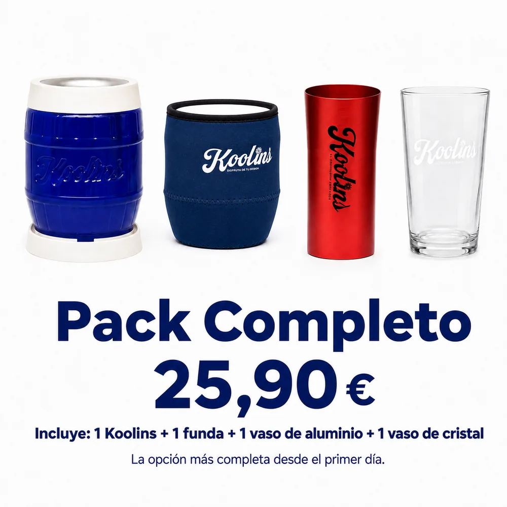 Pack Completo: 1 Koolins, 1 funda, 1 vaso de aluminio y 1 vaso de cristal