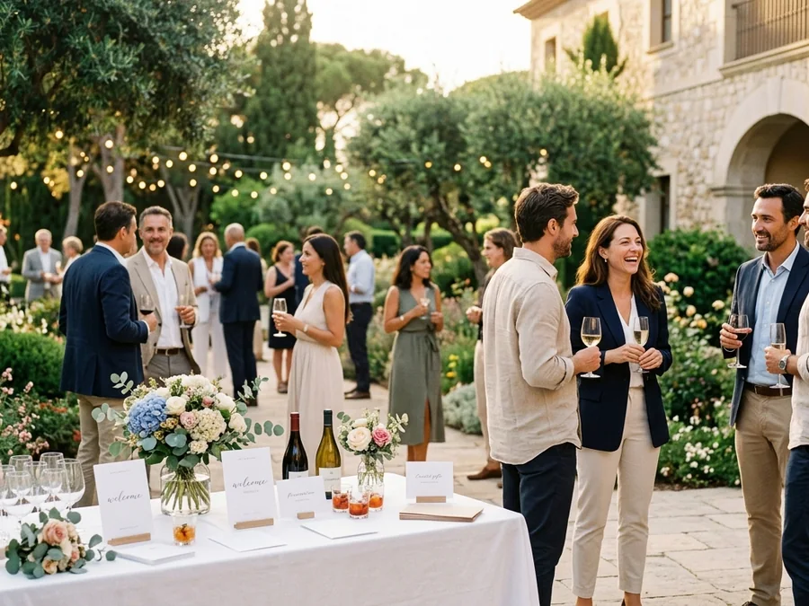 Evento profesional al aire libre en entorno mediterráneo